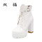 2017秋冬韩版白色短靴蕾丝防水台女靴超高跟鞋婚纱鞋大码41-43 白色 39