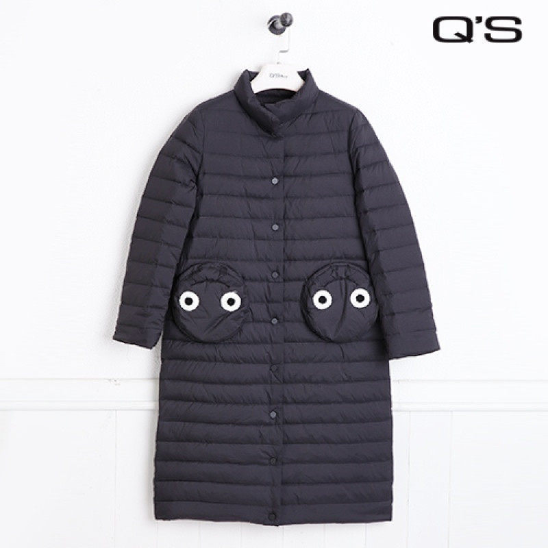 Q&rsquo;S/秸熙女装2017冬装新品时尚小立领趣味眼珠装饰羽绒服JXE160 L 黑色