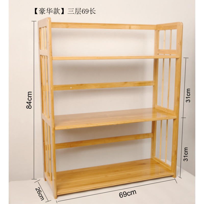 二三多层办公室桌面竹制书架简易书柜桌上收纳架小学生实木放书架_2 豪华款三层书架69长