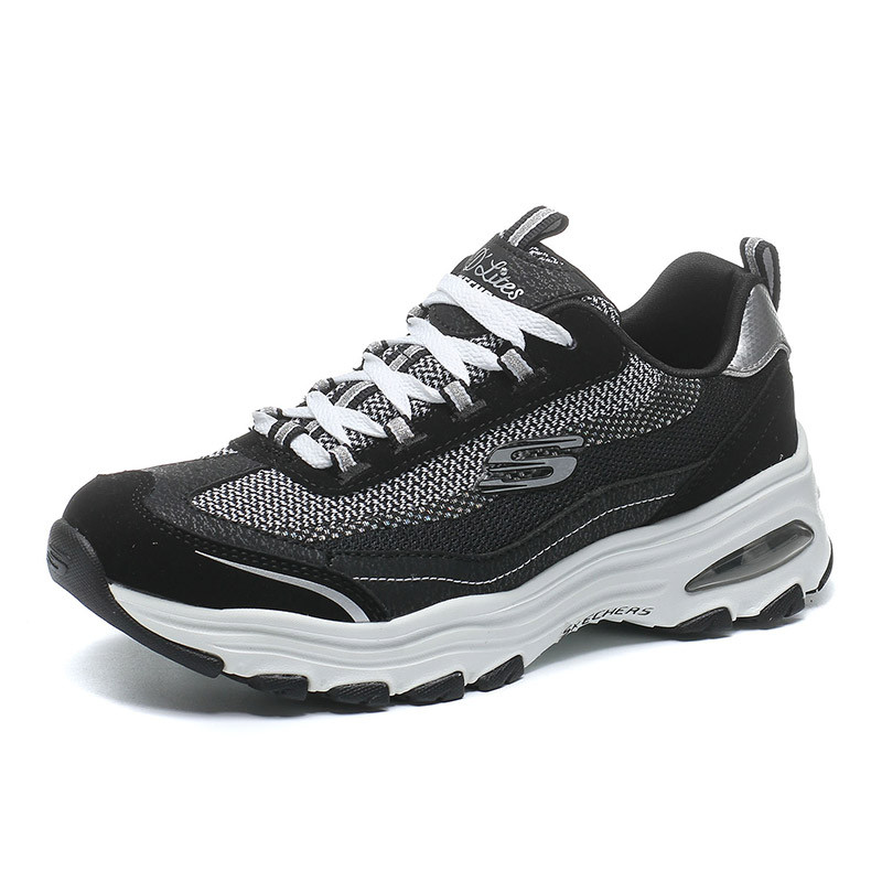 skechers斯凯奇女鞋2017新款D‘lites熊猫鞋时尚运动休闲鞋 12696 黑色 37码