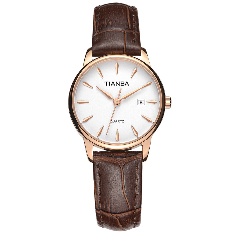 天霸（TIANBA）名仕系列女士学生手表女时尚潮流真皮表带简约休闲情侣石英表 女 TL7003.22PC 棕色