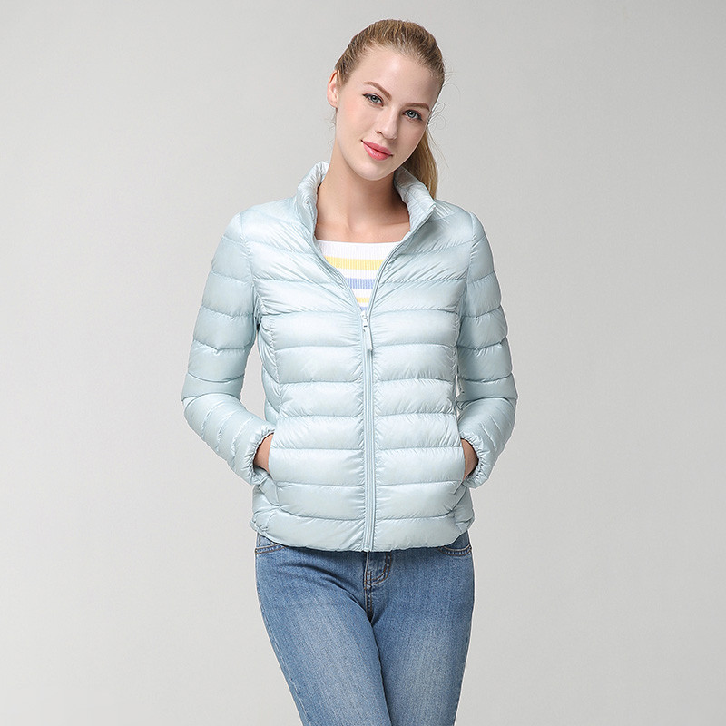 【鲁产名品】坦博尔秋冬轻薄羽绒服女短款立领修身显瘦保暖韩版潮冬季羽绒服女【中华特色馆】 L 冰河蓝