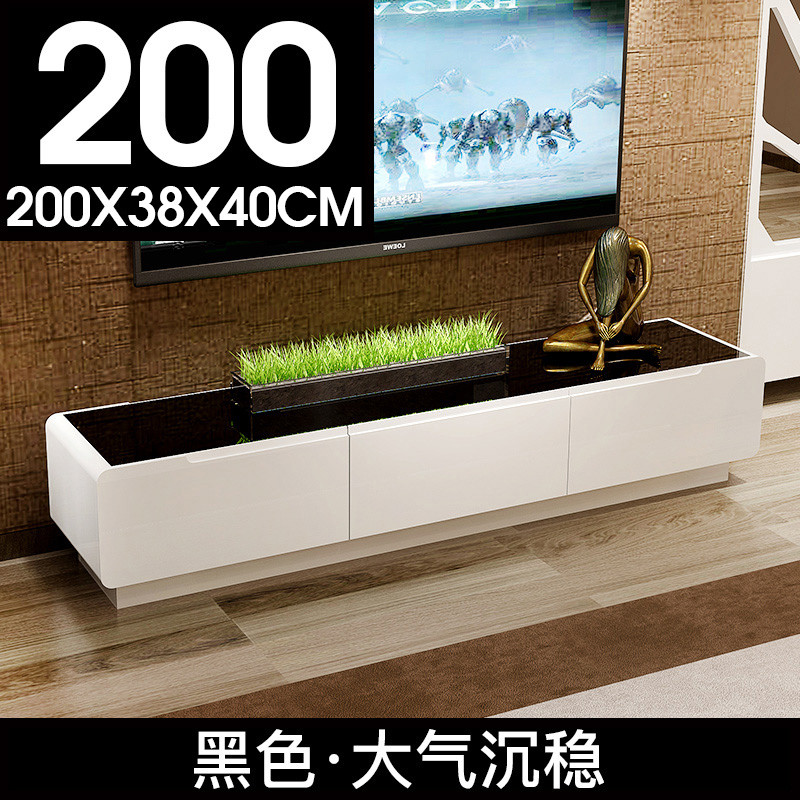 硕木居 现代简约电视柜茶几组合 客厅烤漆斗柜背景墙吊柜黑白色新款 200CM黑色主柜