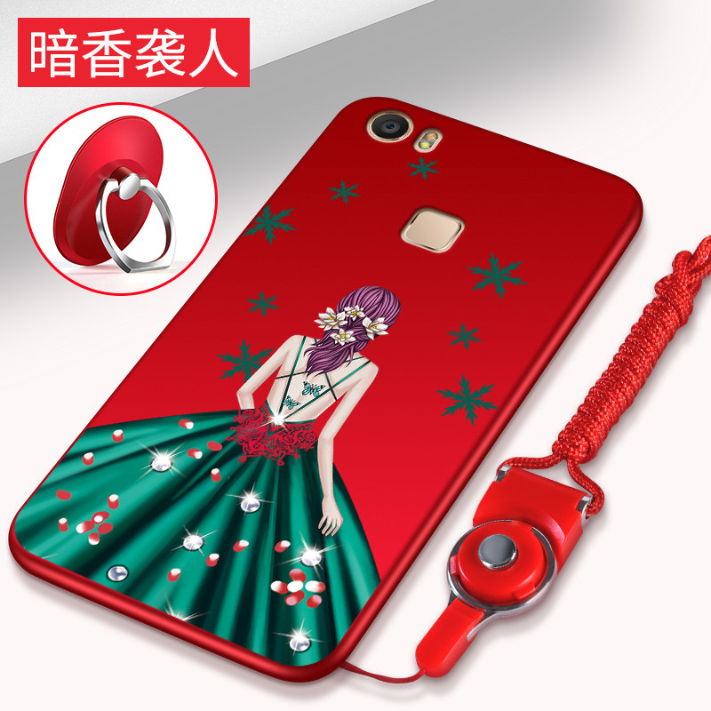 vivoxplay5a手机壳vivoxpaly5女vovoxplay挂绳vivopiay套_2 红底暗香袭人+红色圆支架+红色挂
