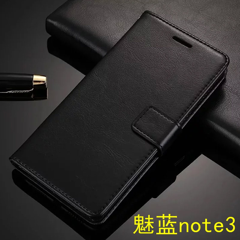 魅蓝E2手机壳防摔魅族篮兰me2魁蓝全包M2E潮NOTE23翻盖皮套男款 魅蓝note3黑色『送全屏钢化膜』