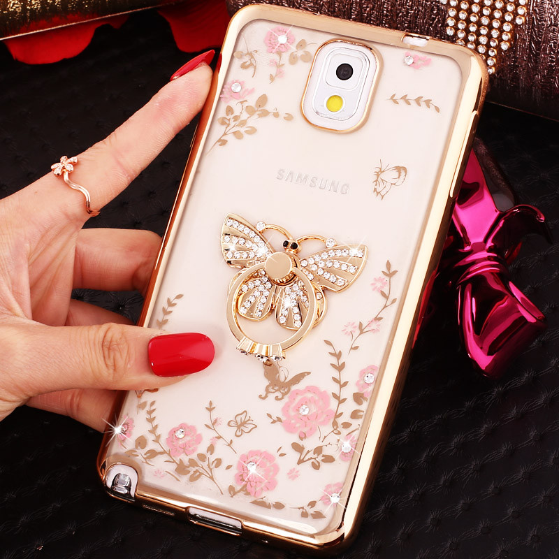 三星note3指环壳印花n9009保护套n9002潮女n9008v软壳n9005手机壳 蝴蝶-金