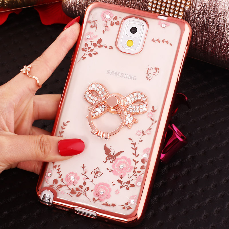 三星note3指环壳印花n9009保护套n9002潮女n9008v软壳n9005手机壳 蝴蝶结-玫瑰金