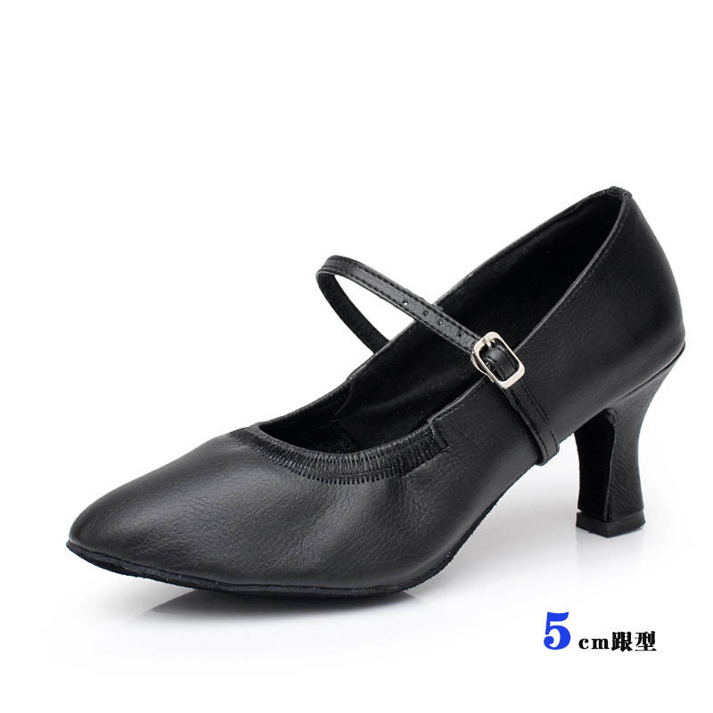 广场舞成人高跟女式女士摩登舞鞋女软底真皮探戈舞蹈鞋_5 黑色5cm室外款（加胶底） 41码