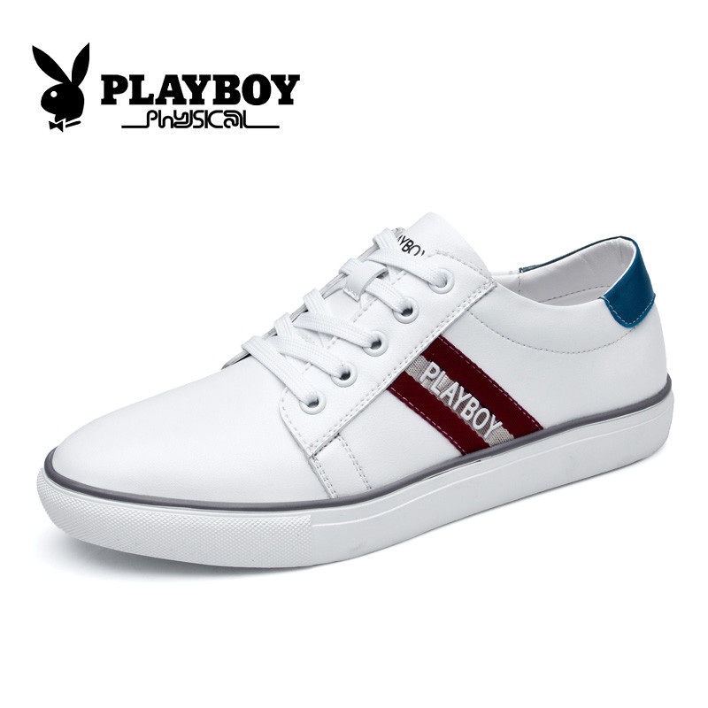 花花公子PLAYBOY 低帮系带韩版时尚休闲板鞋男生潮流小白鞋子 X39069 白色 43码