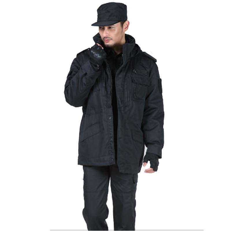 冬装制服防寒服大衣棉服黑色保安服套装男棉衣_9 185 网格棉面料