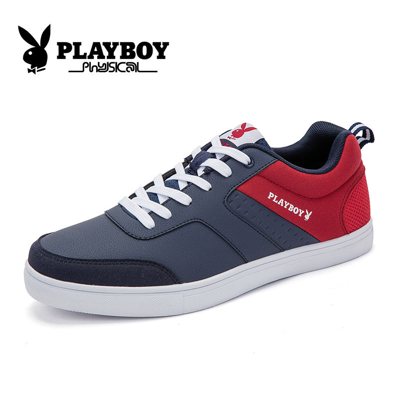 花花公子(PLAYBOY)男鞋男士透气运动户外鞋耐磨青年板鞋系带 X39138 深蓝色 45码