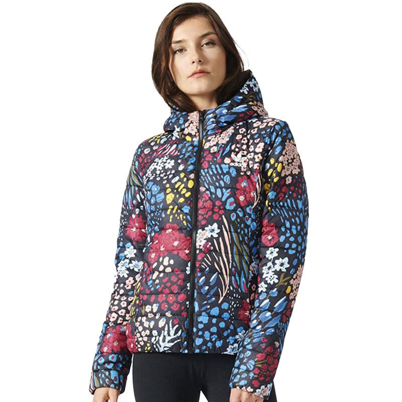 阿迪达斯三叶草棉服女装新款印花运动保暖防风外套AY4746 XL 默认颜色
