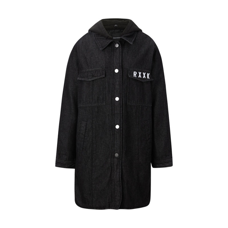 美特斯邦威棉衣女士冬装新款中长款牛仔棉服外套245692专柜款 165/88A 影黑