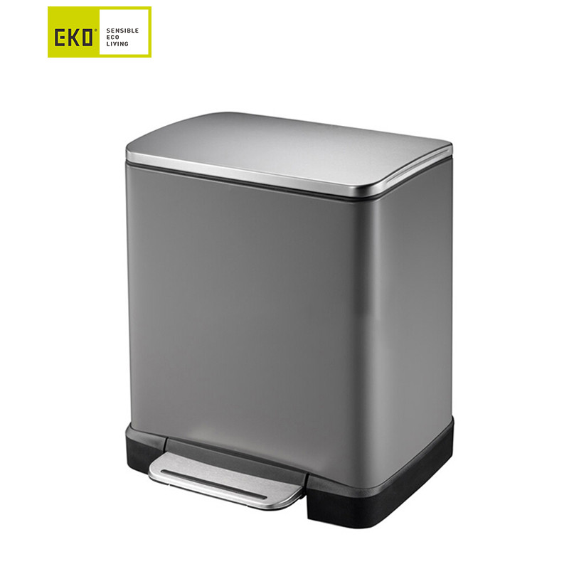 宜可(EKO)脚踏垃圾桶EK9268-20L欧式创意不锈钢垃圾桶家用客厅厨房脚踏式大号有带盖办公室筒 钛金灰