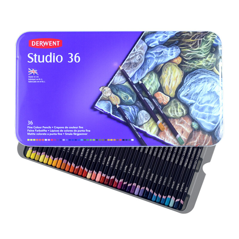 英国得韵(Derwent)Studio画室彩铅 手绘设计建筑制图广告专用彩色铅笔 36色铁盒装(DW32198)