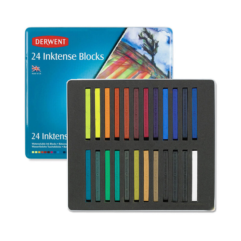 英国得韵(Derwent)Inktense Blocks水彩条固体水溶水墨条 24色铁盒装(2300443)