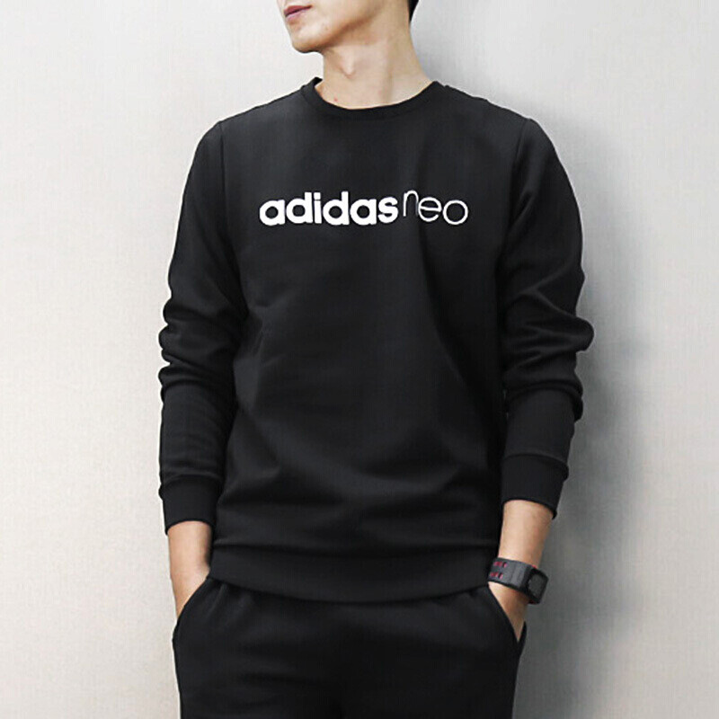 阿迪达斯男装2017冬新款neo运动休闲舒适透气长袖加绒保暖卫衣套头衫-CE3511 2XL 黑色