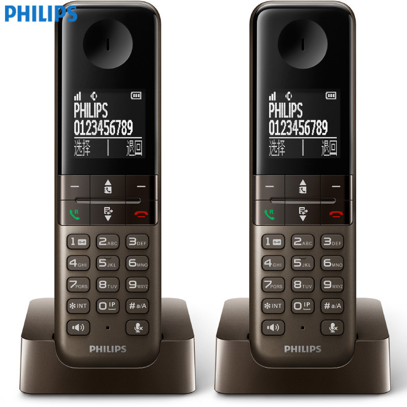 飞利浦（PHILIPS）DCTG450 DUO 数字无绳电话机套装中文菜单/中文显示/免提通话/家用办公电话机（古铜色）