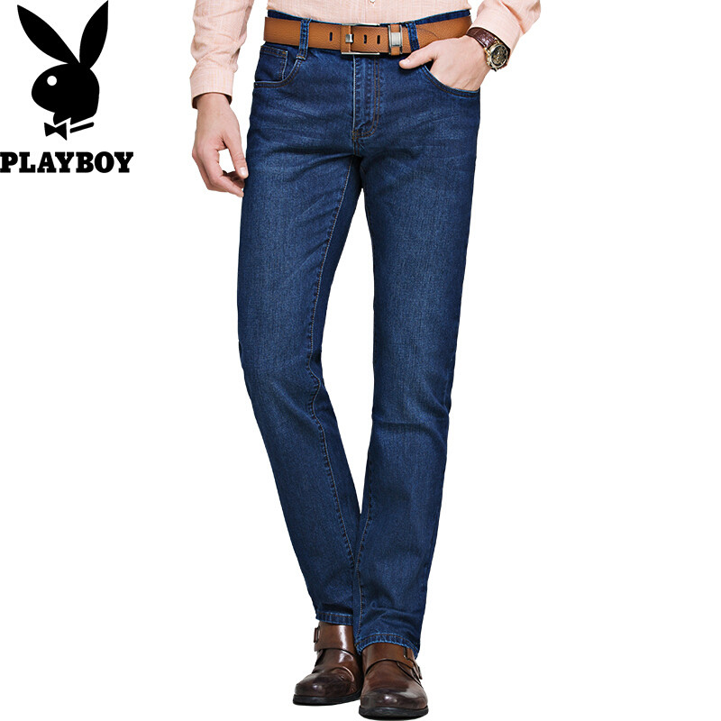 花花公子PLAYBOY牛仔裤男修身秋冬新款弹力直筒男裤商务休闲青年男士裤子_7 28/2尺1 1013牛仔蓝皮牌