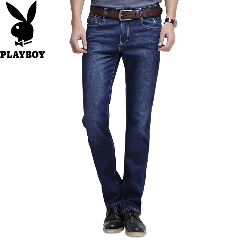 花花公子PLAYBOY牛仔裤男修身秋冬新款弹力直筒男裤商务休闲青年男士裤子_7 35/2尺8 经典牛仔蓝皮牌
