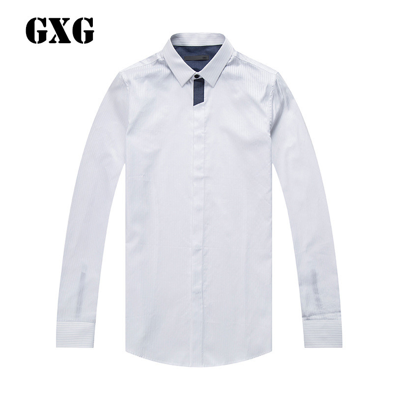 GXG长袖衬衫冬季男士韩版潮流时尚休闲个性修身白色长袖衬衫 190/XXXL 白色