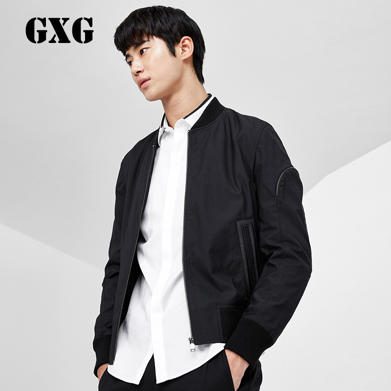 GXG夹克男装春季男士时尚休闲黑色棒球服夹克外套#63121065 185/XXL 黑色