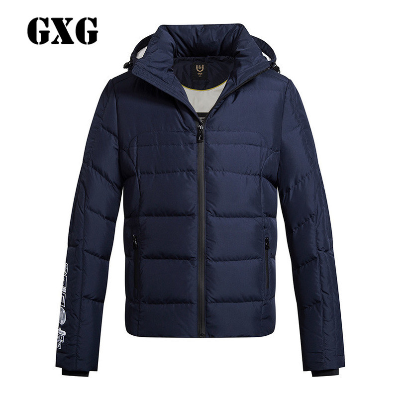 GXG羽绒服男装冬季男士时尚休闲藏青色短款保暖连帽羽绒服外套男 175/L 藏青色