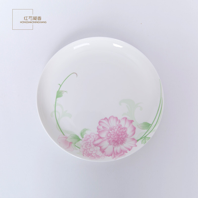 洋子（YangZi）华光陶瓷骨瓷餐具水木年华6寸月光盘_1 红芍凝香