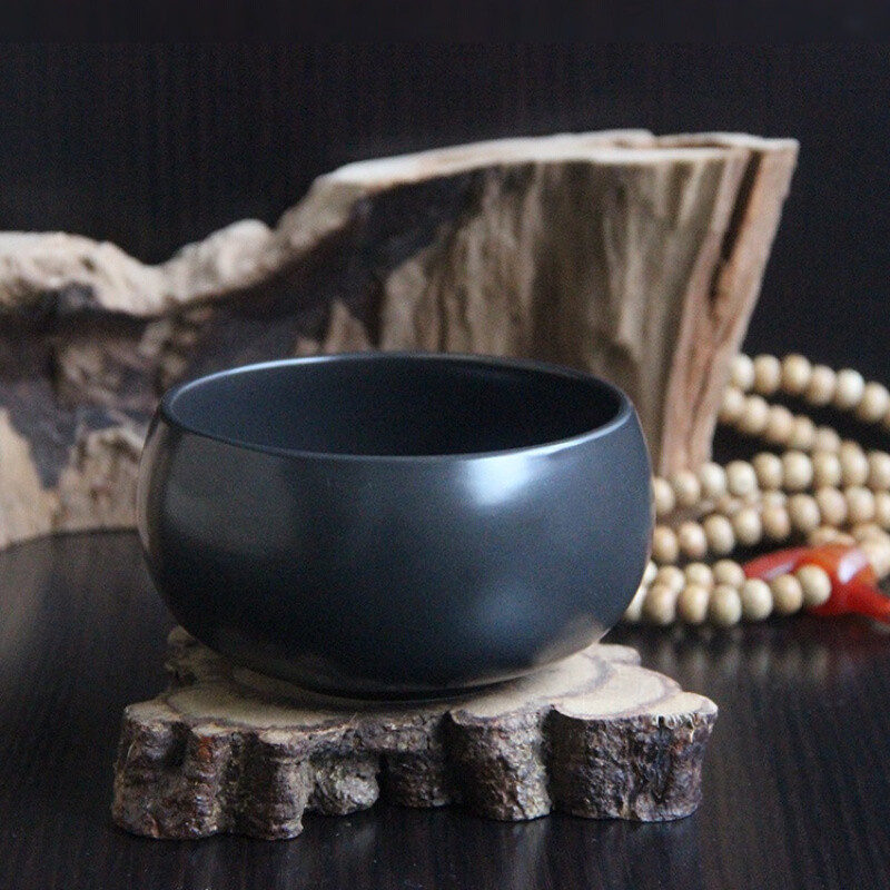 洋子（YangZi）纯黑素食碗钵僧人饭碗咖啡色黄色钵盂釉下彩青瓷陶瓷碗 小碗黑色亚光径10.5cm