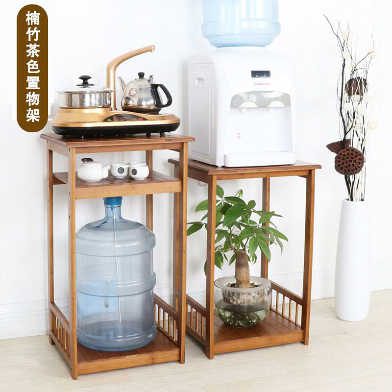 洋子（YangZi）饮水机架厨房置物架实木客厅茶几桌边电磁炉烧水壶茶水桶架子 【茶色】带门茶水柜