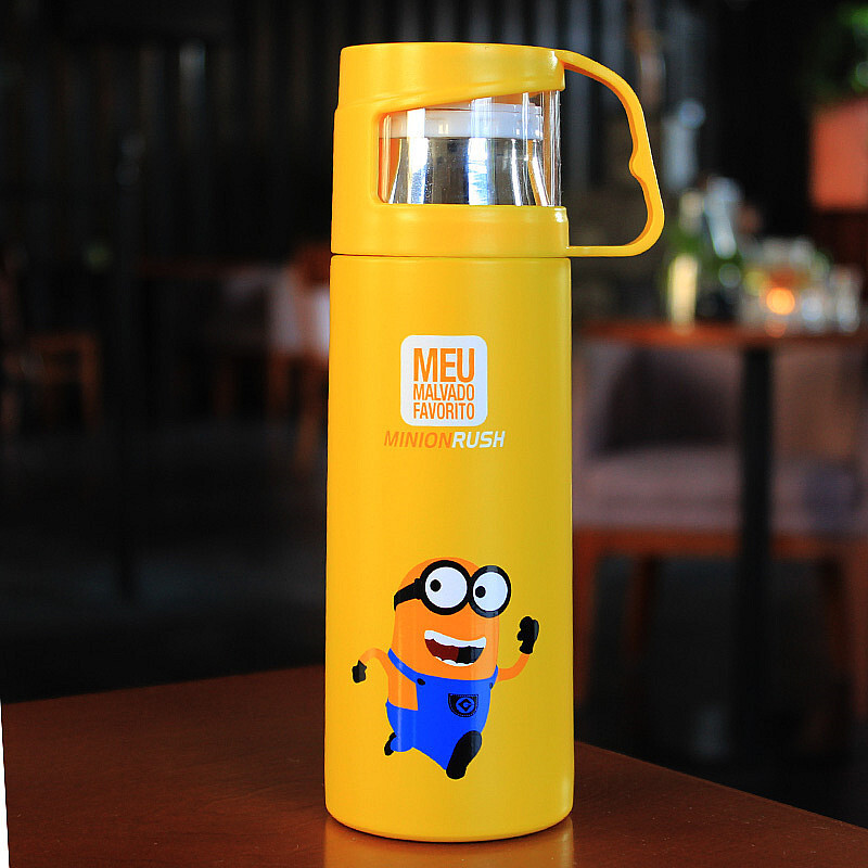 洋子（YangZi）可爱保温杯不锈钢便携真空男女士学生儿童卡通水壶创意带盖茶水杯 黄人小号350ML裸杯