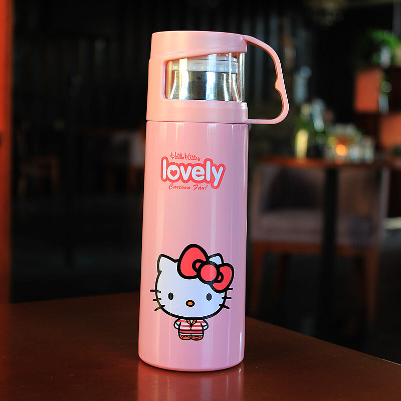洋子（YangZi）可爱保温杯不锈钢便携真空男女士学生儿童卡通水壶创意带盖茶水杯 猫咪小号350ML裸杯