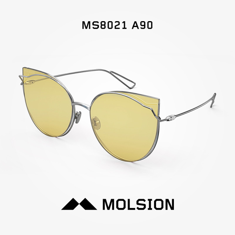 MOLSION2018新款 陌森潮流太阳镜女 明星同款猫眼个性粉色墨镜MS8021 A90黄色全色镜片