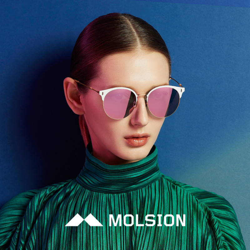 MOLSION陌森2018年春夏新款女士驾驶偏光太阳镜时尚眼镜复古墨镜MS8022 B90镜框白色金色镜片粉色非偏光