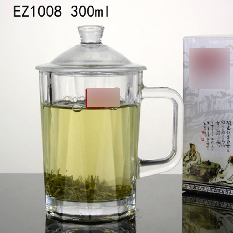 玻璃茶杯带盖茶饮杯盖杯带把杯家用玻璃杯绿茶水杯子多色多款生活日用家庭清洁生活日用家居器皿水_1 EZ1008-300ML