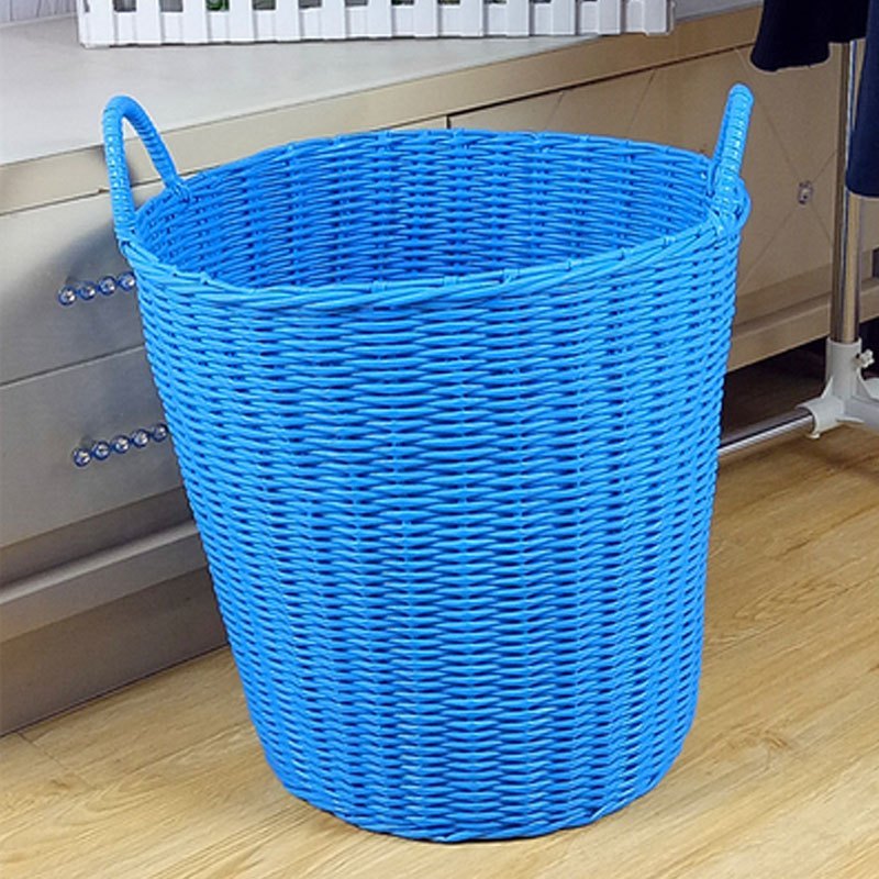 编织塑料仿藤编桶脏衣服收纳筐篮浴室洗衣桶篓玩具手提储物篮多色多款多功能生活日用收纳用品时尚_2 特大粗纯蓝色