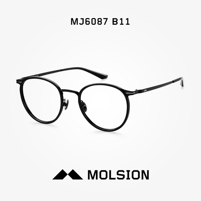 Molsion陌森眼镜框新款不锈钢近视镜眼镜架男女情侣款MJ6087 B11镜框：黑色+砂黑色；镜腿：砂黑色+黑色