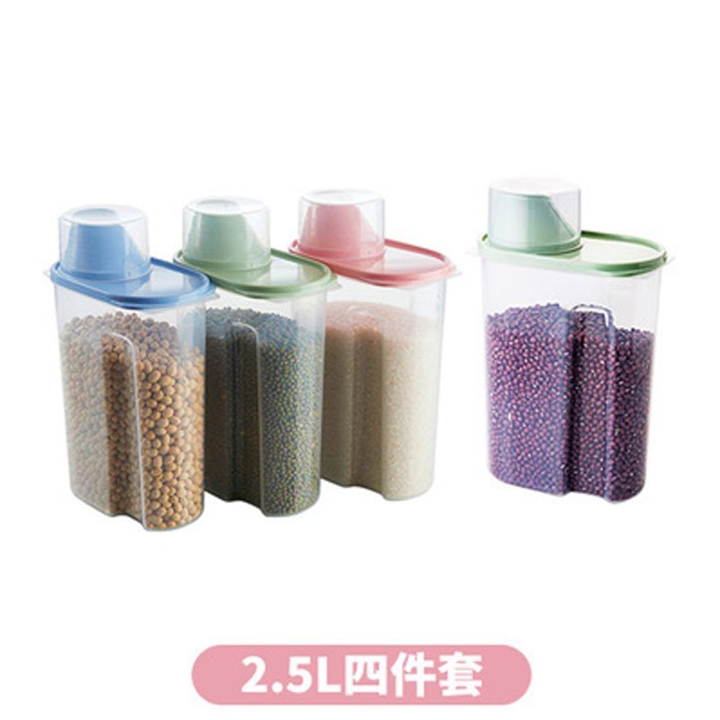 厨房杂粮密封罐塑料透明五谷收纳盒食品罐子粮食收纳罐米罐储物罐多色多款多功能生活日用收纳用品_1 2.5L4个