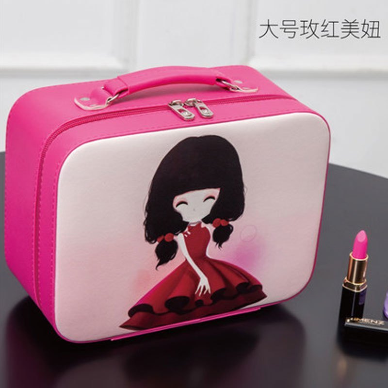 化妆包大容量便携化妆箱手提旅行化妆品收纳盒小号化妆品袋卡通可爱时尚创意便携式拉链设计生活日_2 玫红大号
