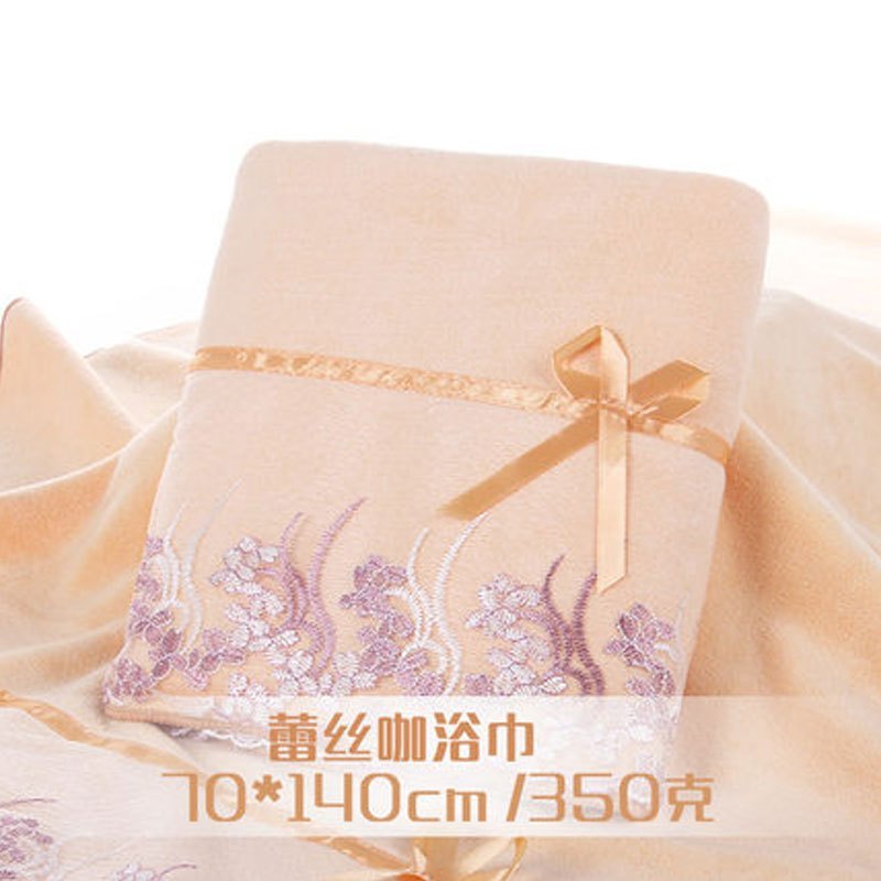 成人儿童浴巾男女韩版性感可爱加大毛巾更柔软强吸水多色多款多功能生活日用收纳用品时尚创意简约 蕾丝咖色浴巾