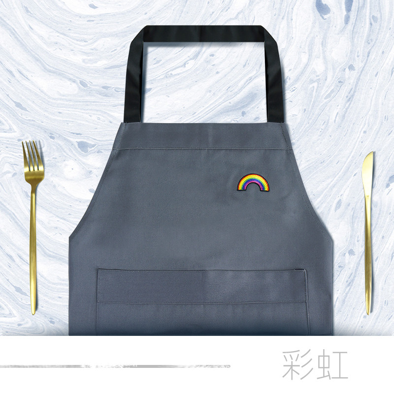 北欧围裙韩版时尚厨房女士简约家用成人餐厅厨师咖啡厅工作服 灰色彩虹