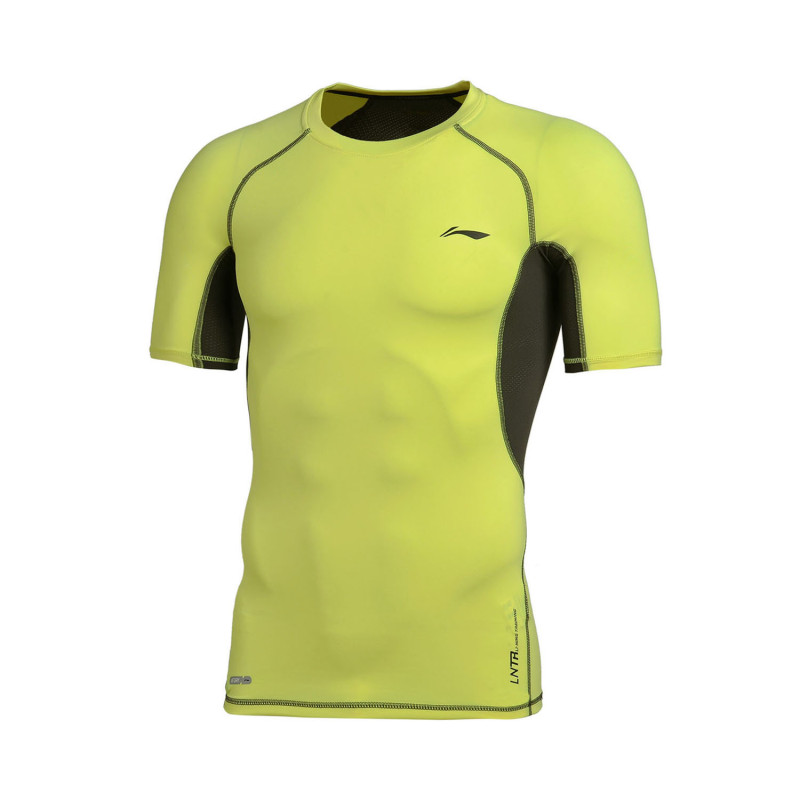 李宁LI-NING 男子训练系列锗纤维速干短袖紧身衣 AUDM009-3荧光浅黄 XXL