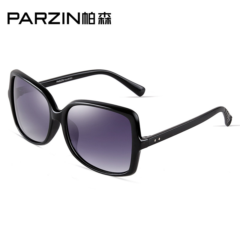 帕森PARZIN 简约高雅偏光太阳镜 时尚驾驶偏光镜 新款修脸墨镜 9272 亮黑色