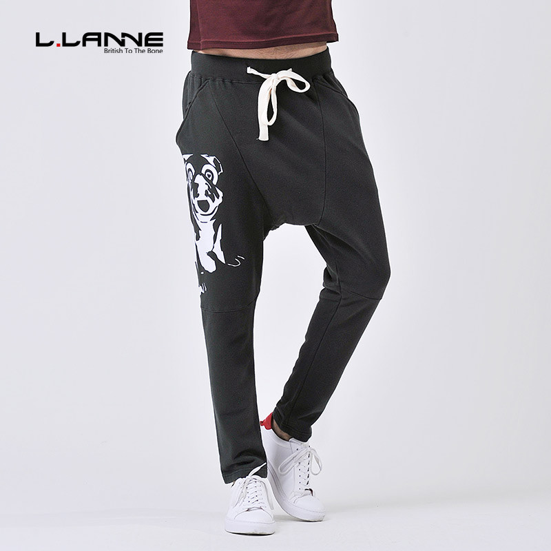 llanne/拉朗尼潮牌春季卡通哈伦裤吊裆裤垮裤休闲小脚运动卫裤男 M 海藻绿