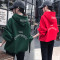 18款式2018秋冬新款加绒加厚连帽卫衣女韩版套头宽松外套字母长袖上衣潮 关注店铺送优惠卷 深绿色