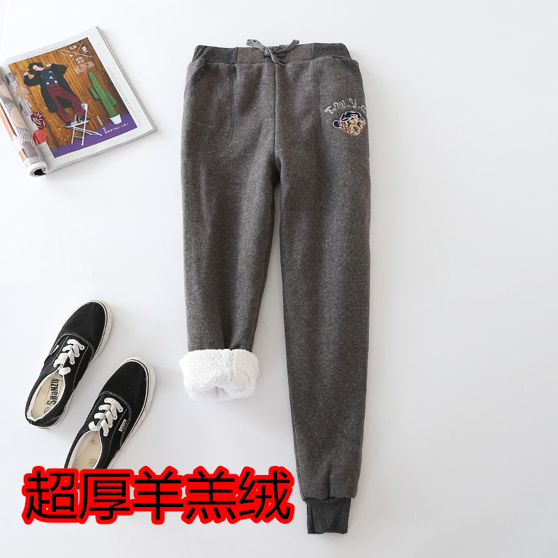 18款式超厚羊羔绒加厚运动裤小脚加绒休闲裤宽松哈伦卫裤大码棉裤长裤女 XXL【超级超级厚】 深灰色