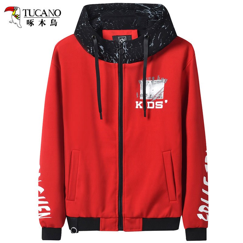啄木鸟(TUCANO)春季男士2018新款韩版春装休闲外套男装春秋潮流帅气春天夹克褂子 ZM1804 XXL 红色