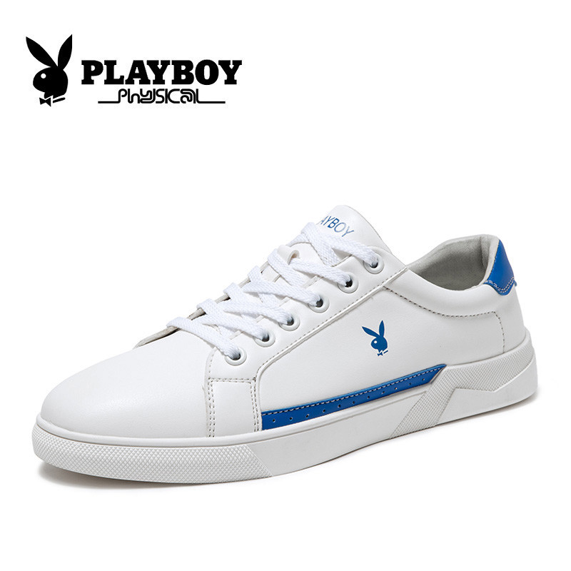 花花公子(PLAYBOY)韩版板鞋男2018新款时尚休闲鞋潮流学生鞋 X39418 白蓝色 38码