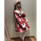 18款式日系软妹可爱lolita复古少女乐器兔印花酒红色软妹连衣裙 M 长袖酒红色