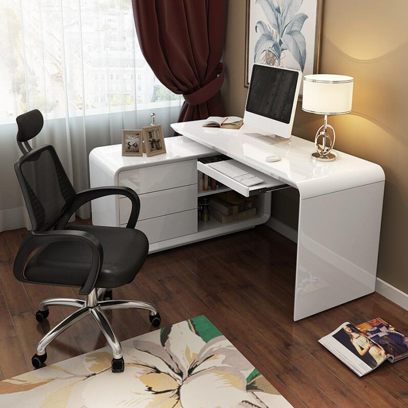 神州行EASYOWN 家用电脑桌 现代简约台式旋转转角白色烤漆书桌书架书柜组合 桌面1.2米长带键盘托(01)